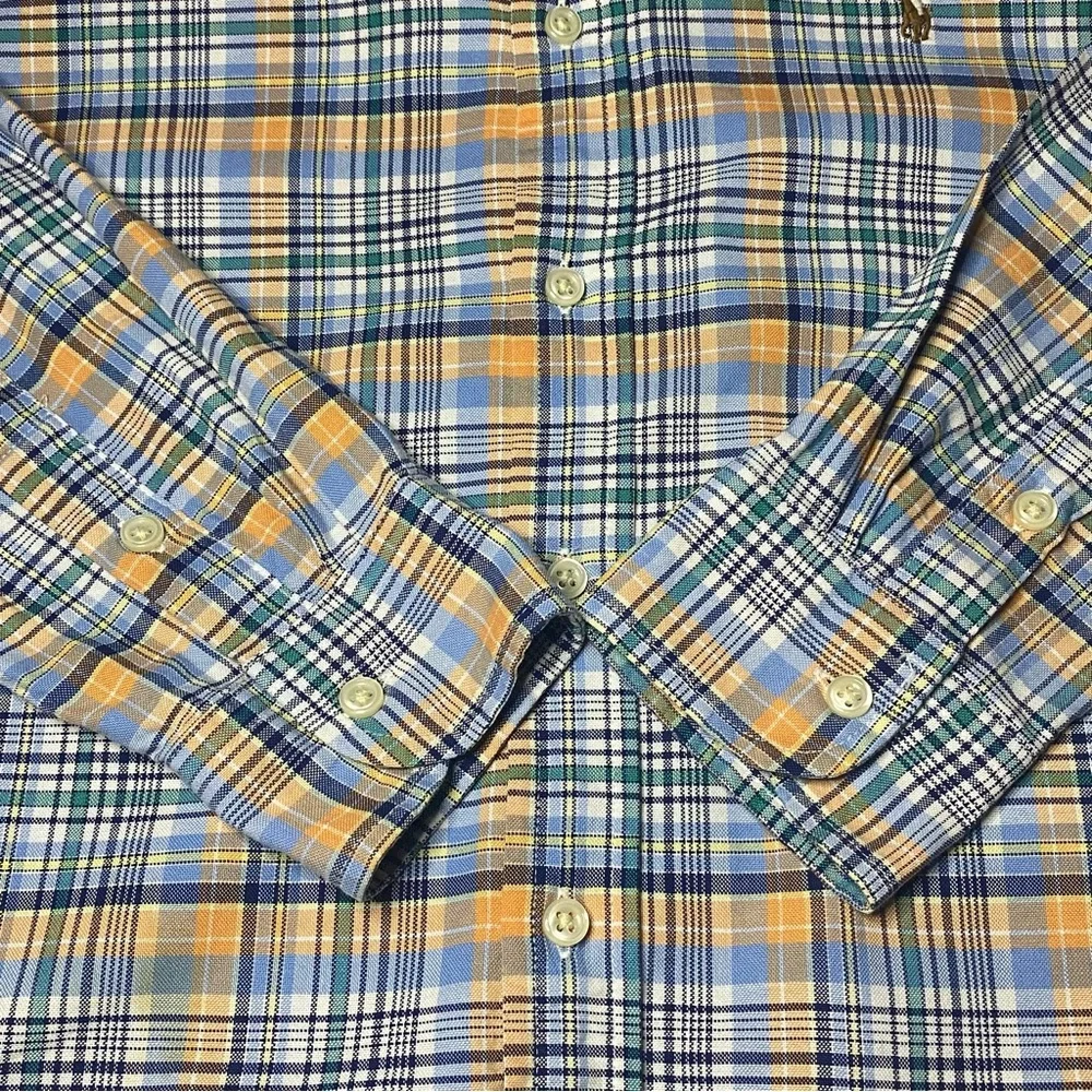 Ralph Lauren Button Down Shirt Youth Boy Size 18 Blue Orange Plaid Preppy